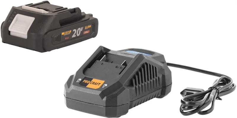Starterset 20 V 20/4A snellader + 1x 20/2A accu 2,0 Ah van Procraft – productafbeelding