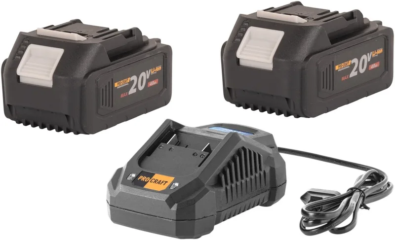Starterset 20 V 20/4A snellader + 2x 20/4 accu 4,0 Ah by Procraft – product image