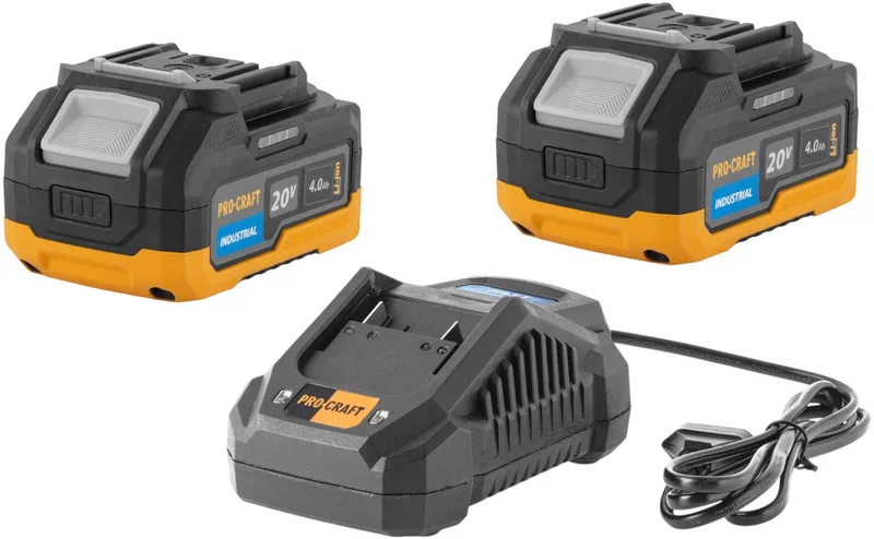 Starterset 20 V 20/4A snellader + 2x 20/4 Industrial accu 4,0 Ah von Procraft – Produktbild