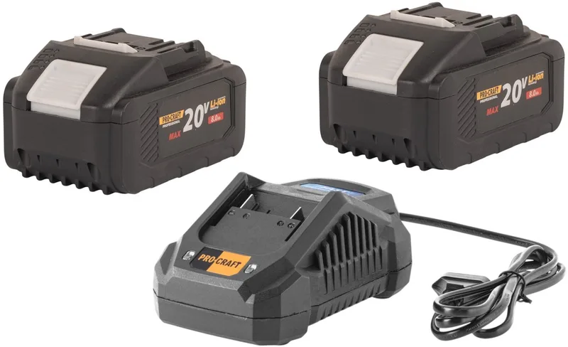 starterset 20 V 20/4A snellader + 2x 20/8 accu 8,0 Ah by Procraft – product image