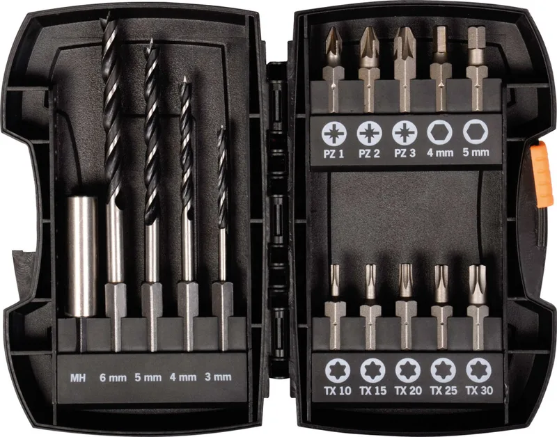 Bohrer Bit Box 15-tlg. Holzbohrer mit E 6.3 Schaft Ø 3, 4, 5, 6 mm Bits: PZ, TX by PROJAHN – product image