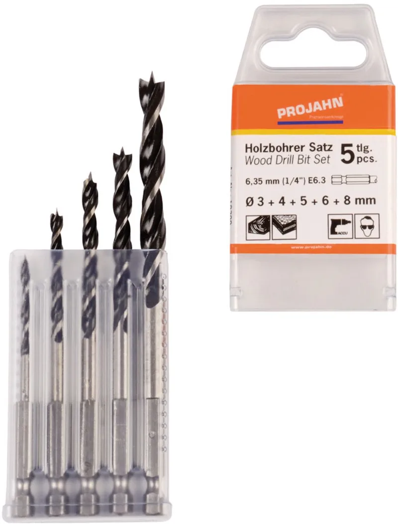 Houtborenset met Zeskant Schacht E6.3 – 5-delig (3/4/5/6/8 mm) de PROJAHN – image du produit