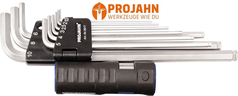 Inbussleutelset voor binnenzeskantschroeven met multifunctionele handgreep en kogelkop – extra lange uitvoering volgens DIN ISO 2936, 9-delig van PROJAHN, Verzinkt – productafbeelding
