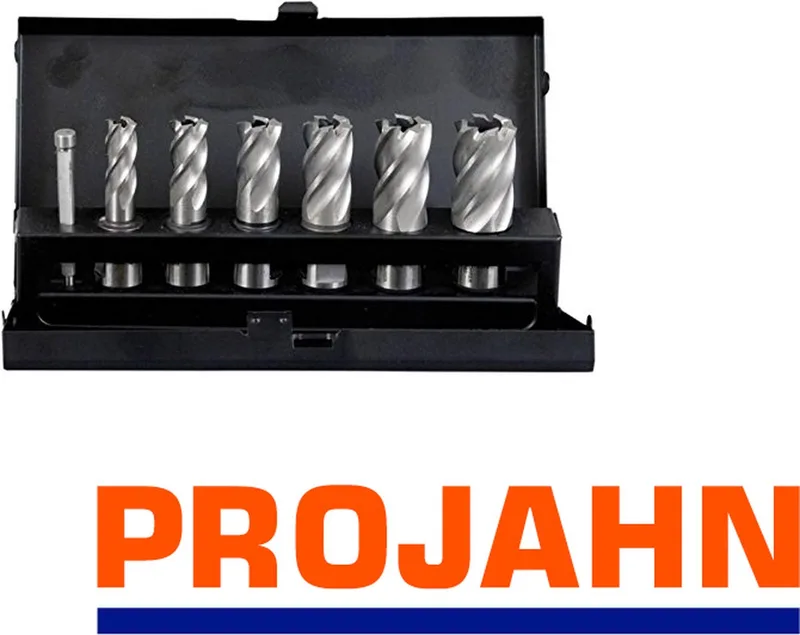 kernboor set HSS-CO 8%, in metalen koffer, 7 st, diameter 12/14/16/18/20/22 mm, 1 geleidepen / opnemen : WELDON fra PROJAHN – produktbillede