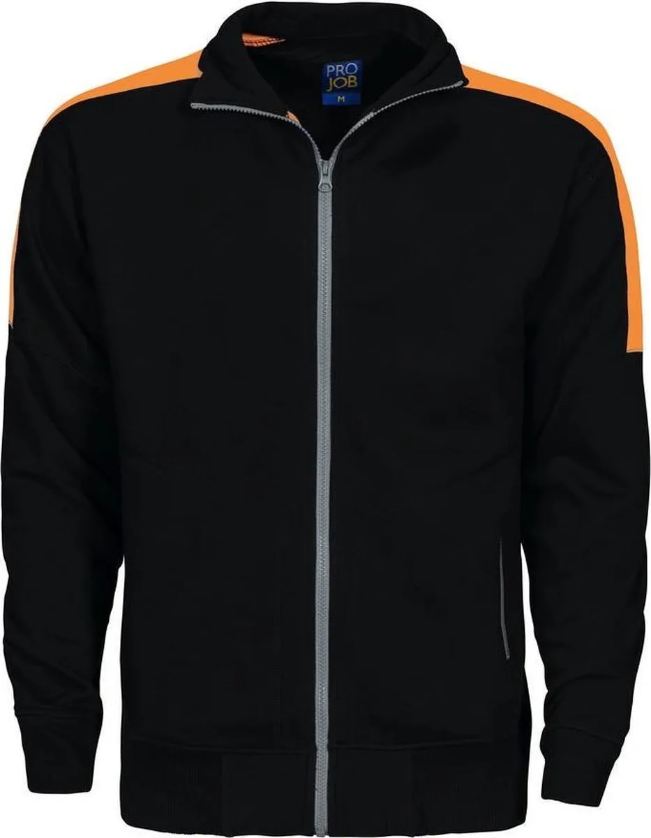 ProJob 2123 SWEATER LANGE RITS MET FLUO INZETSTUKKEN 642123 - Zwart von Projob, Schwarz, S – Produktbild