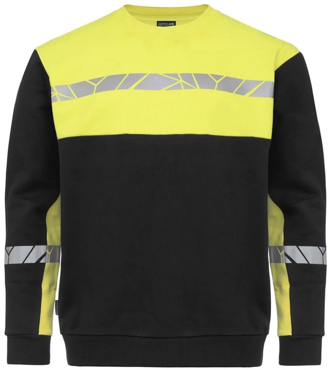 ProJob 7101 SWEATER RONDE HALS 647101 - Zwart/Geel von Projob, Schwarz, Gelb, M – Produktbild