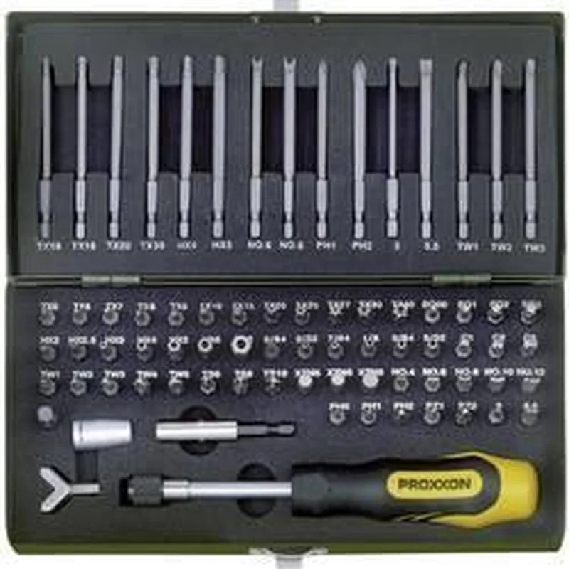 Industrial 23 107 Bitset 75-delig Plat, Kruiskop Phillips, Kruiskop Pozidriv, Tri-Wing, Binnen-vierkant (Robert de PROXXON – image du produit