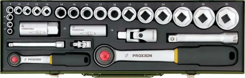 Industrial Jeu de clés à douille métrique 1/4 (6.3 mm), 1/2 (12.5 mm) 27 pièces 23020 de PROXXON – image du produit