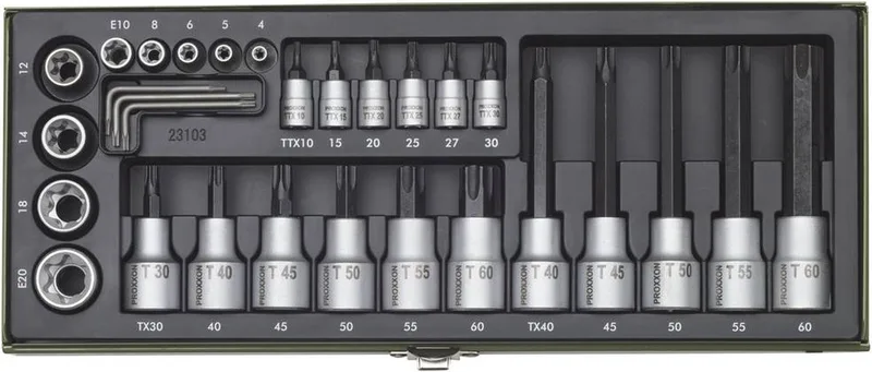 Steckschlüsselsatz ZollTX Zoll, 1/4 Zoll + 1/2 Zoll (29-tlg.) von PROXXON, Kleurloos – Produktbild
