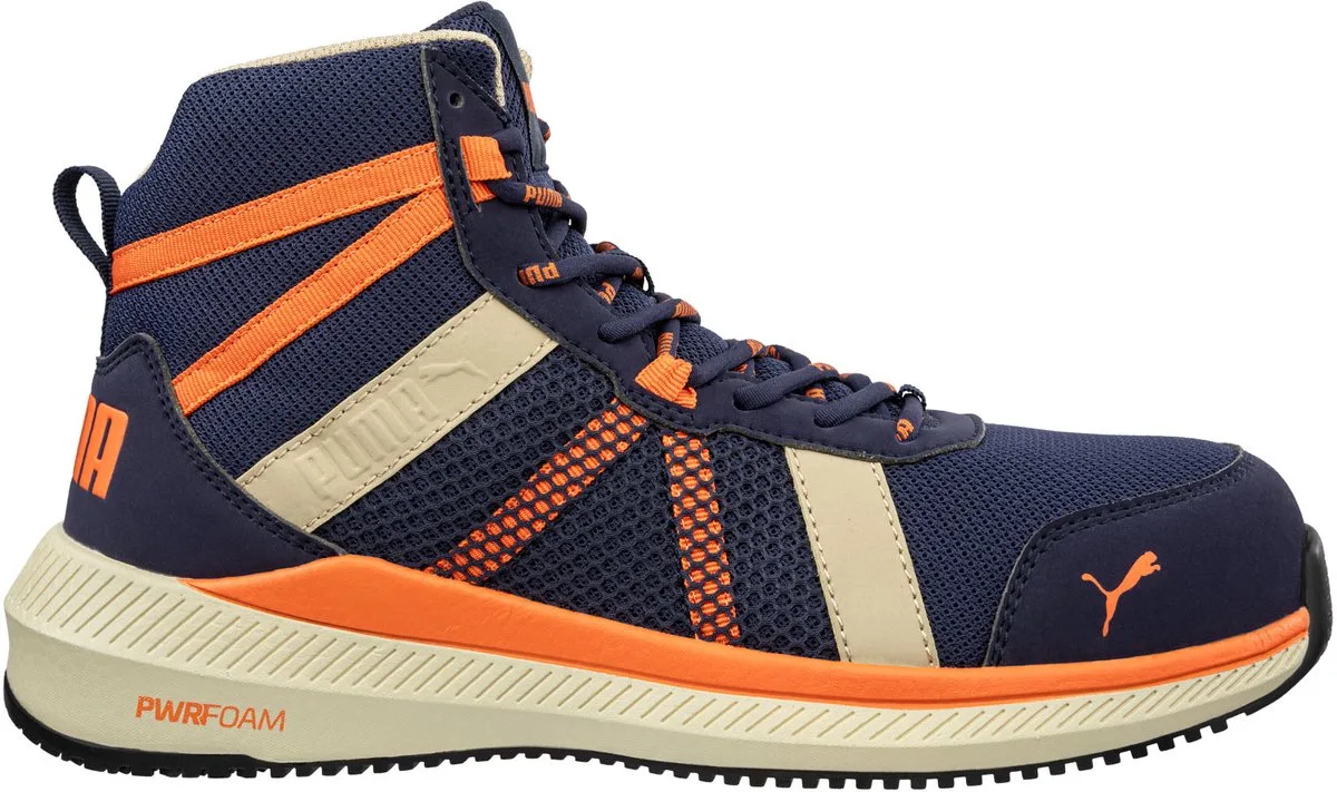 Rival Mid | Heren Veiligheidsschoenen klasse S1PS ESD FO HRO SR van Puma Safety, Blauw, Oranje, 48 – productafbeelding