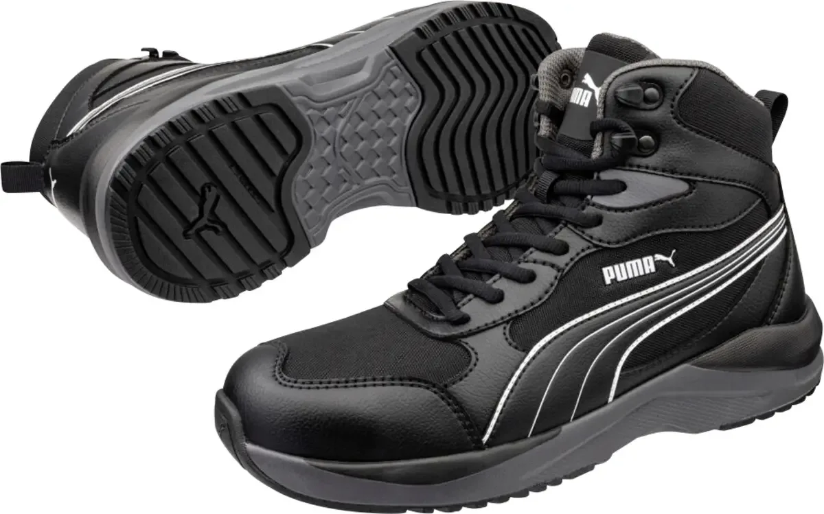 PUMA SHIFT BLK/WHITE MID S3S FO HRO SR 637700201000043 Säkerhetsskor S3S Skostorlek (EU): 43 Svart/Vit 1 par från Puma Safety, Svart, Vit – produktbild