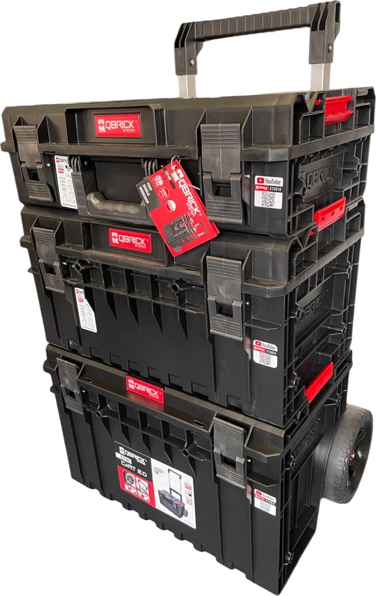 ONE 2.0 Technik Set Nr. 1 Gereedschapswagen Set + ONE 200 2.0 Technik + ONE 350 2.0 Technik + ONE Cart 2.0 IP66 105,4 l 640 x 440 x 900 mm van Qbrick System, Zwart – productafbeelding
