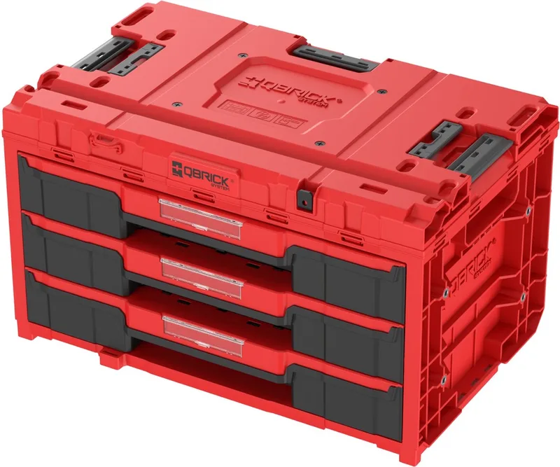 ONE Drawer 3 Gereedschapskist 2.0 Ultra HD Gereedschapskist 587 x 380 x 340 mm 27 l met drie laden de Qbrick System, Rouge – image du produit