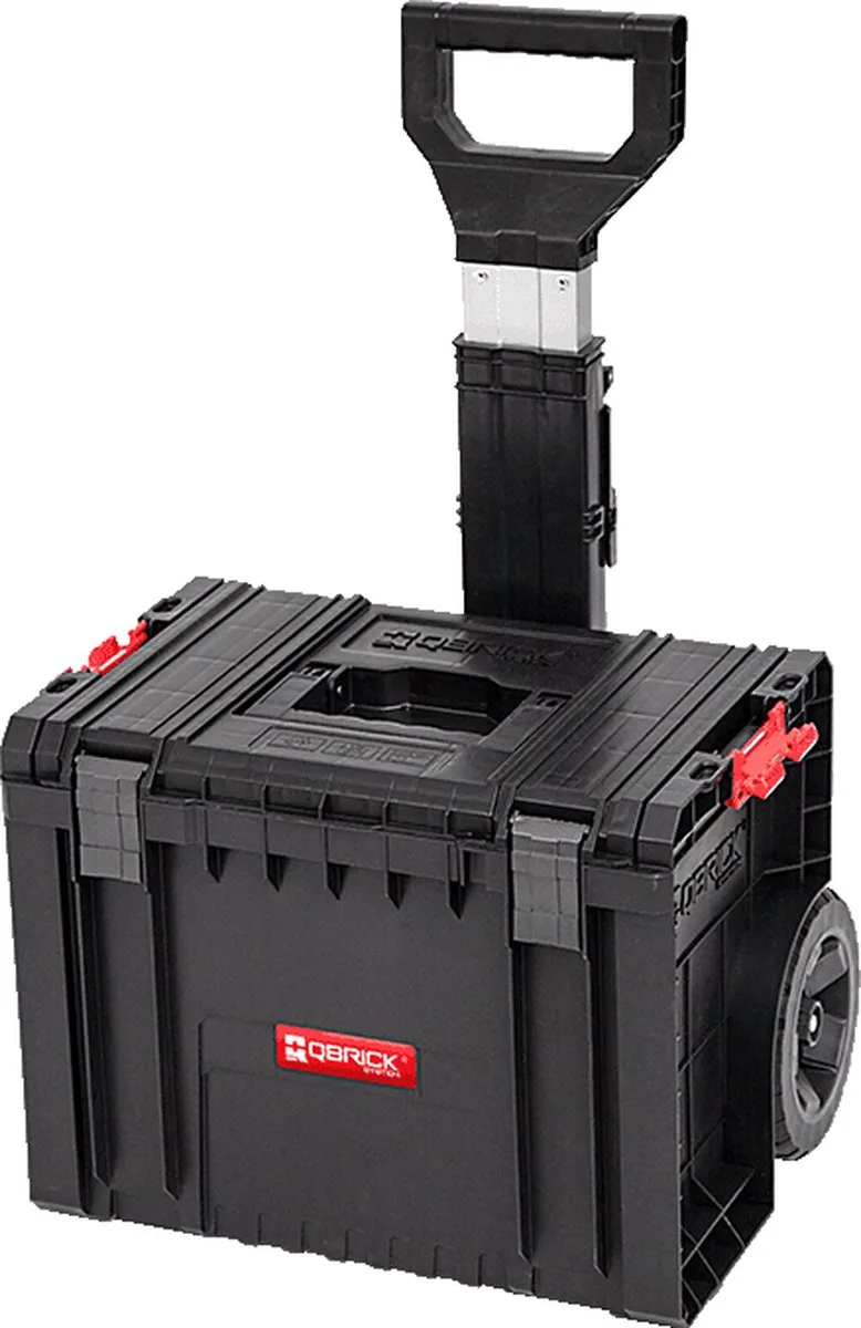 PRO Cart 2.0 - Mobiele Gereedschapskoffer - Telescoopgreep - Rubberen Wielen - Grootte: 526x468x690 mm by Qbrick System, Black, Red – product image
