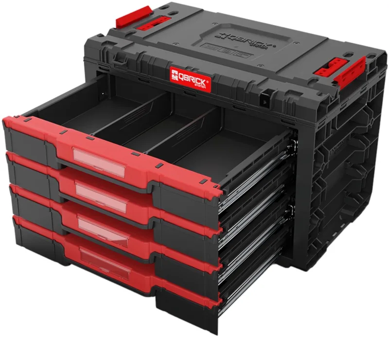 Systeem PRIME Lade 4 Toolbox Basic - Modulair Gereedschapskist met 4 Lades van Qbrick System, Rood – productafbeelding