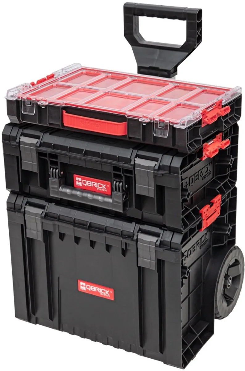 Systeem PRO Set 4 Gereedschapswagen + PRO Kar 2.0 + PRO Technicuskoffer 2.0 + PRO Organiser 100 450 x 390 x 690 mm 45 l IP54 van Qbrick System, Rood – productafbeelding