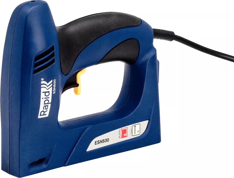 Elektrische Tacker ESN530 in koffer - Krachtig en Veelzijdig - Blauw/geel - Ideaal voor Nauwe Ruimtes van Rapid – productafbeelding