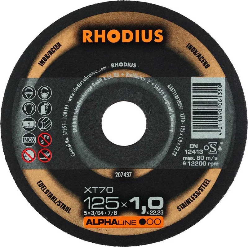 ALPHALine I XT70 Doorslijpschijf - Extra dun - 125 x 22,23 x 1mm - RVS/Staal de Rhodius – image du produit