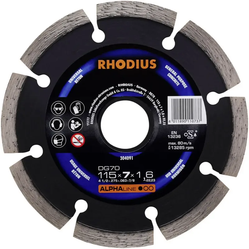 Diamantdoorslijpschijf beton Ø115 x 10 mm ALPHAline DG70 fra Rhodius – produktbillede 2 af 2