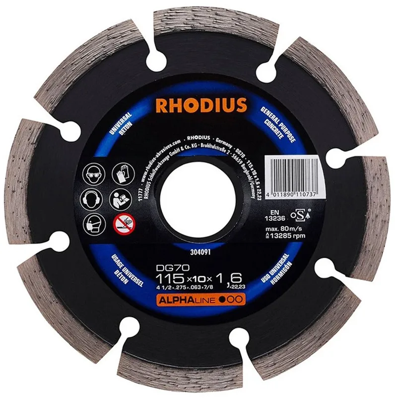 Diamantdoorslijpschijf beton Ø115 x 10 mm ALPHAline DG70 van Rhodius – productafbeelding
