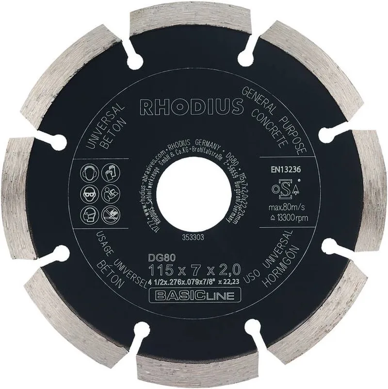 Diamantzaagblad beton DG80 CONCRETE, 115 x 7 x 2 x 22,23 mm van Rhodius – productafbeelding