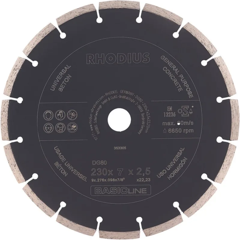 Diamantzaagblad beton DG80 CONCRETE, 230 x 7 x 2,5 x 22,23 mm de Rhodius – image du produit