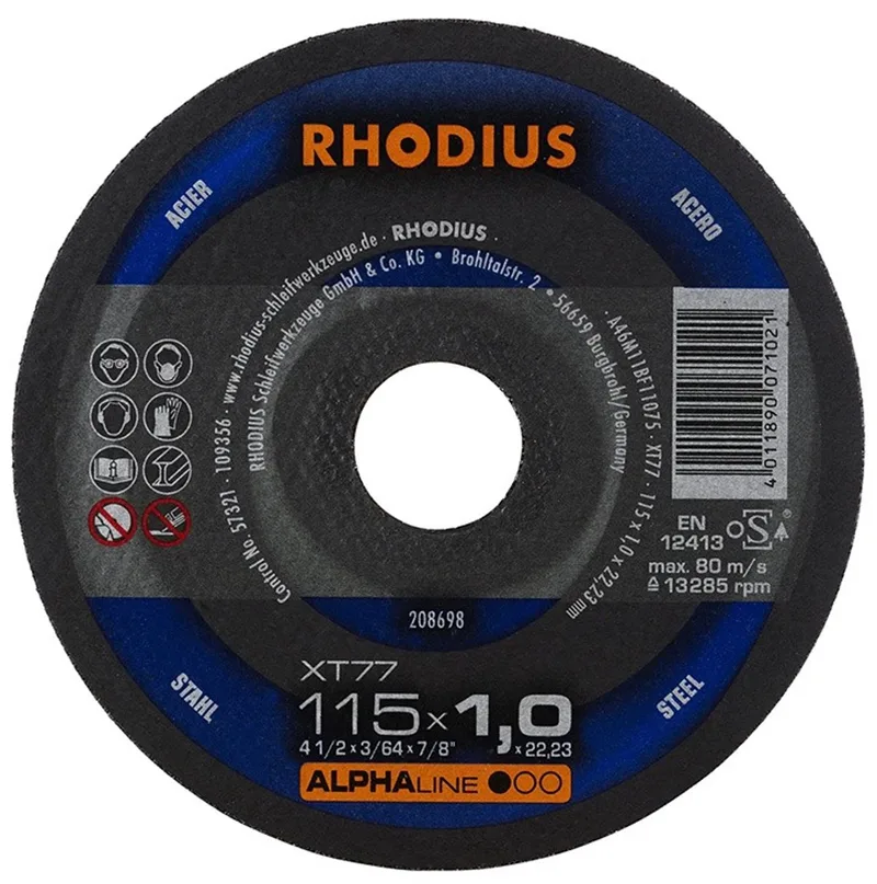 Doorslijpschijf metaal Ø115 x 1 mm ALPHAline XT77 van Rhodius – productafbeelding