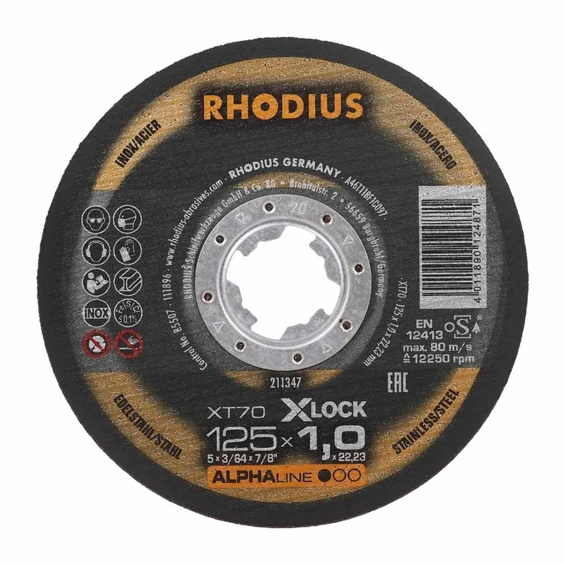 Doorslijpschijf voor inox - Core - 125 x 1,0 x 22,23 mm - X-Lock XT70 van Rhodius – productafbeelding
