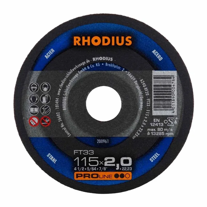 Doorslijpschijf voor metaal - Pro - 115 x 2,0 x 22,23 mm - FT33 von Rhodius – Produktbild