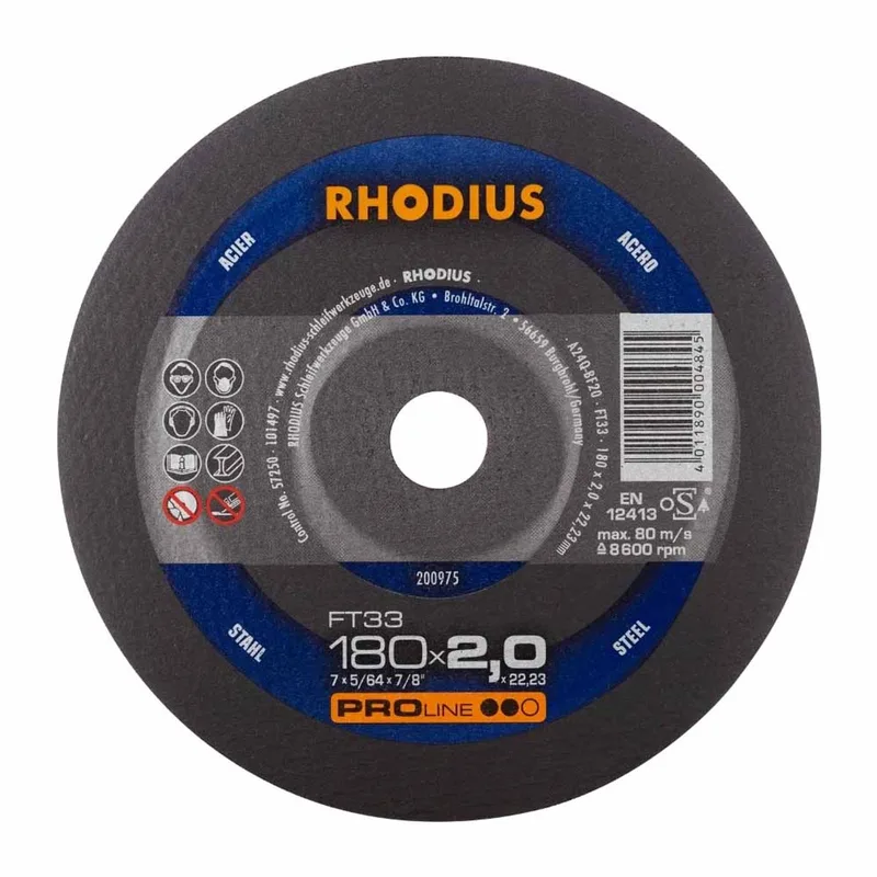 Doorslijpschijf voor metaal - Pro - 180 x 2,0 x 22,23 mm - FT33 van Rhodius – productafbeelding