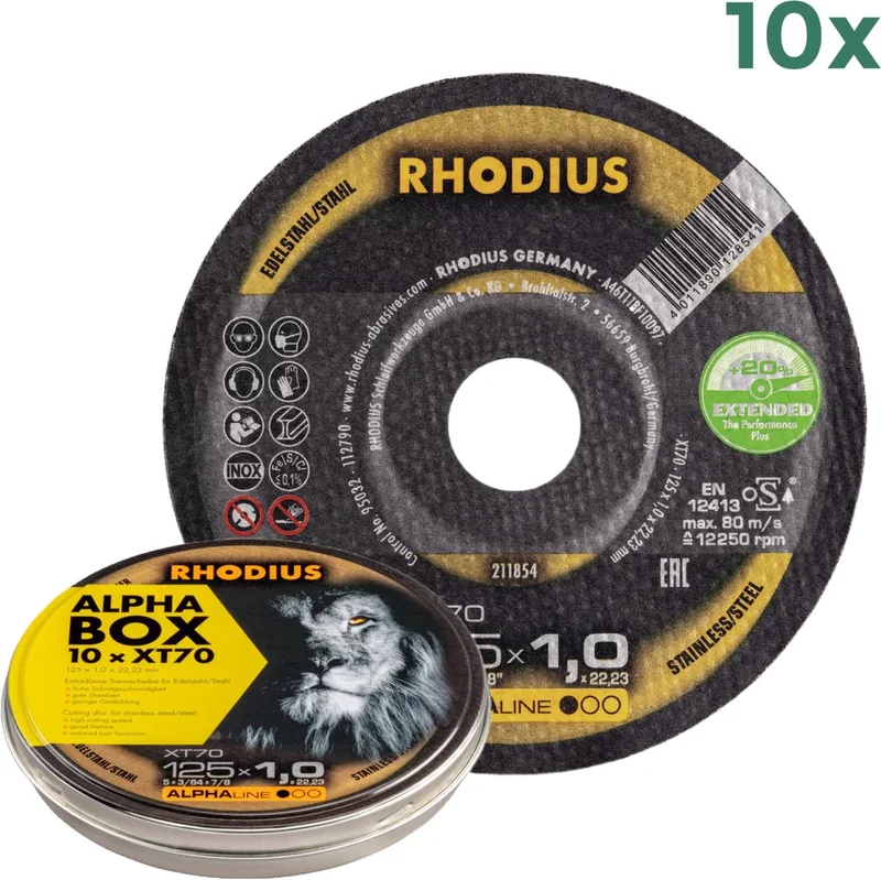 Doorslijpschijven Alpha Power, 10 x 70 XT Box, 125 mm van Rhodius – productafbeelding