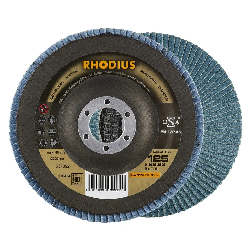 Lamellenschijf V conisch LSZ F3 125 x 22,23mm K80 10 stuks de Rhodius – image du produit