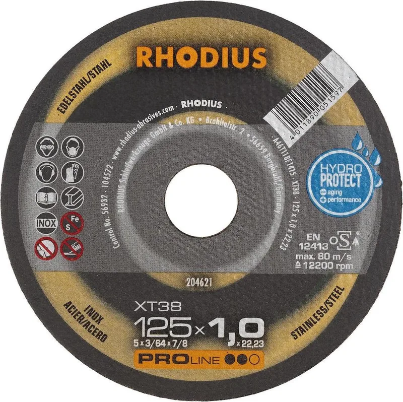 RHOD slijpschijf XT38, doorslijpen, diam schijf 125mm, dikte 1mm van Rhodius – productafbeelding
