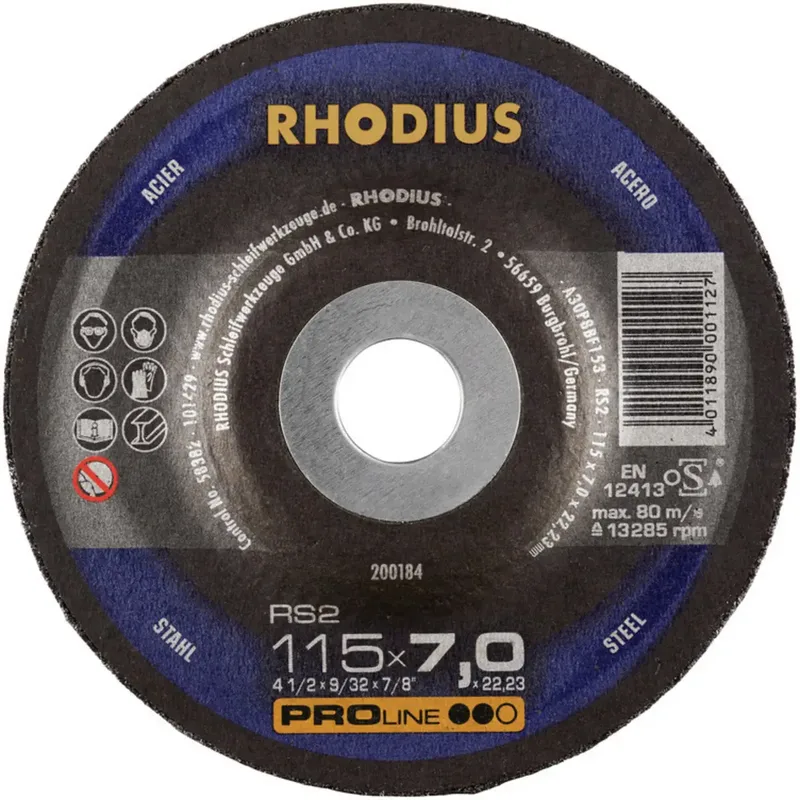 Rhodius 200184 RS2 Schruppscheibe gekröpft Durchmesser 115 mm Bohrungs-Ø 22.23 mm Stahl 1 St. by Rhodius – product image