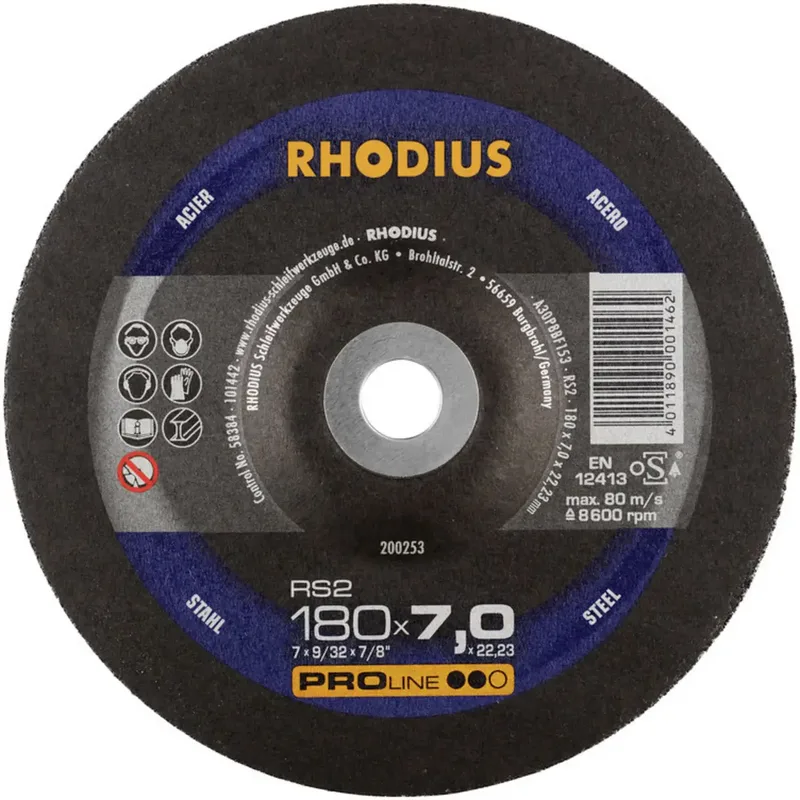 Rhodius 200253 RS2 Schruppscheibe gekröpft Durchmesser 180 mm Bohrungs-Ø 22.23 mm Stahl 1 St. de Rhodius – image du produit 2 sur 2