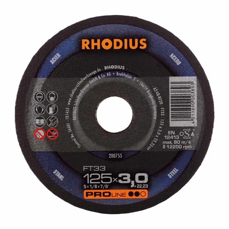 Rhodius 200755 PROline ll FT33 Doorslijpschijf - 125 x 22,23 x 3mm - Staal fra Rhodius – produktbillede