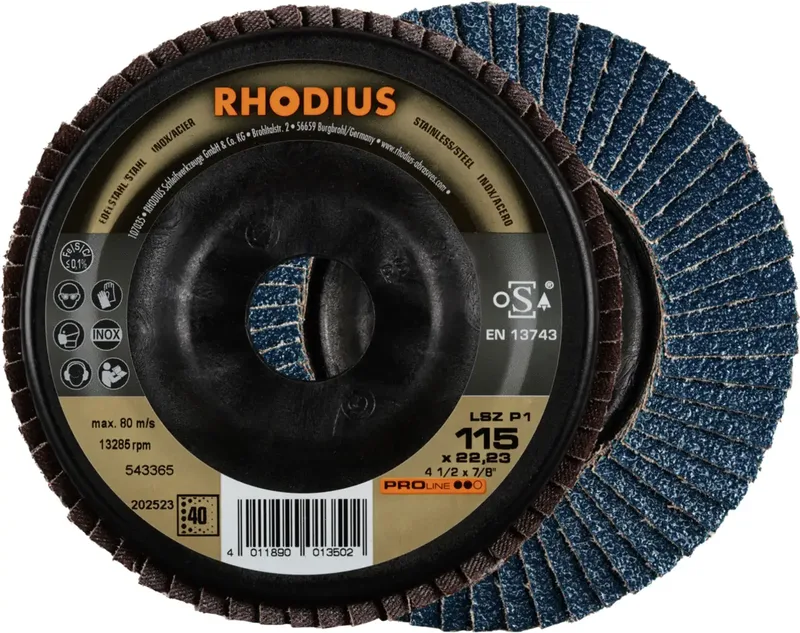 Rhodius 202523 LSZ P1 Fächerschleifscheibe Körnung (num) 40 Edelstahl, Stahl 10 St. fra Rhodius – produktbillede 1 af 2