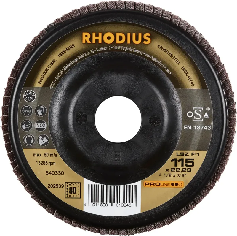Rhodius 202539 LSZ P1 Fächerschleifscheibe Körnung (num) 80 Edelstahl, Stahl 10 St. by Rhodius – product image 2 of 2