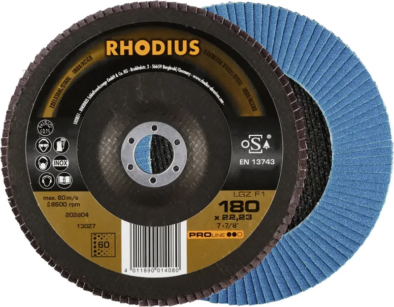 Rhodius 202804 LGZ F1 Fächerschleifscheibe Körnung (num) 60 Edelstahl, Stahl 10 St. fra Rhodius – produktbillede 1 af 2