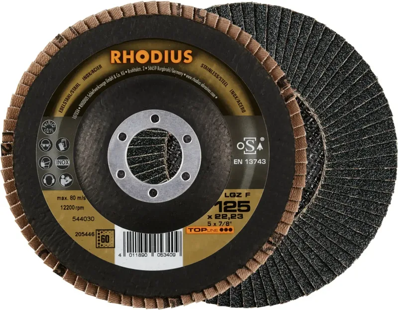 Rhodius 205446 LGZ F Fächerschleifscheibe Körnung (num) 60 Edelstahl, Stahl 10 St. fra Rhodius – produktbillede 1 af 2