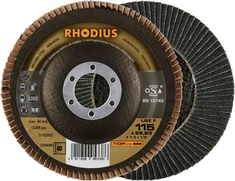 Rhodius 205499 LGZ F Fächerschleifscheibe Körnung (num) 80 Edelstahl, Stahl 10 St. fra Rhodius – produktbillede 1 af 2