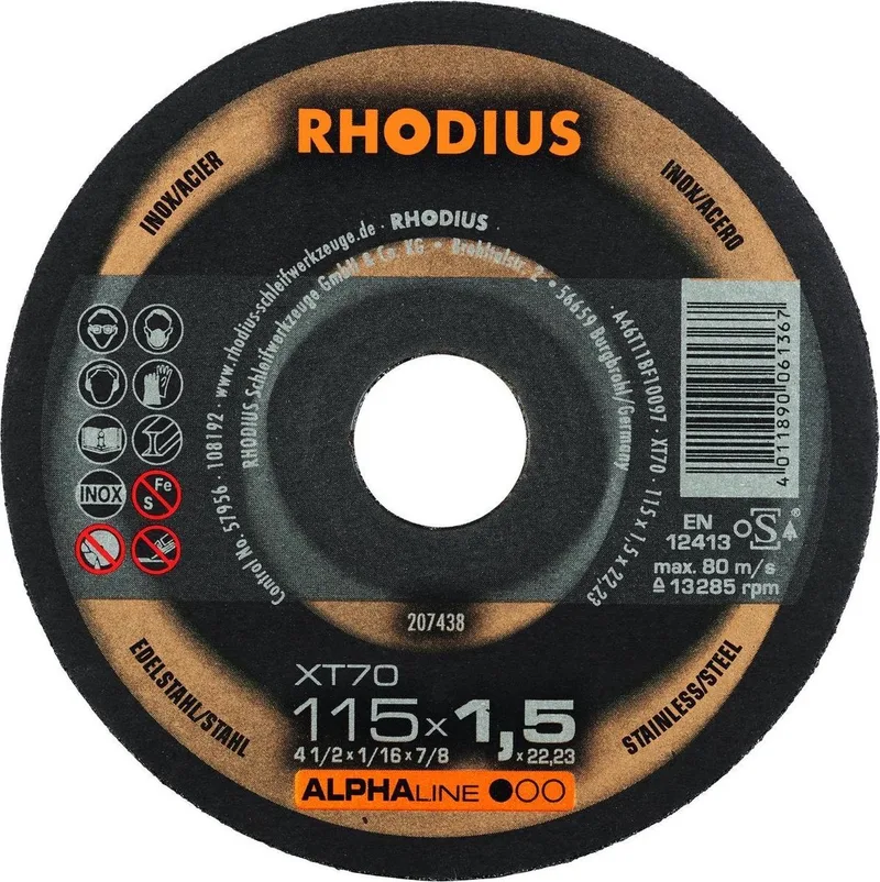 Rhodius 207436 Alphaline I XT70 Doorslijpschijf - Extra dun - 115 x 22,23 x 1mm - RVS/Staal van Rhodius – productafbeelding