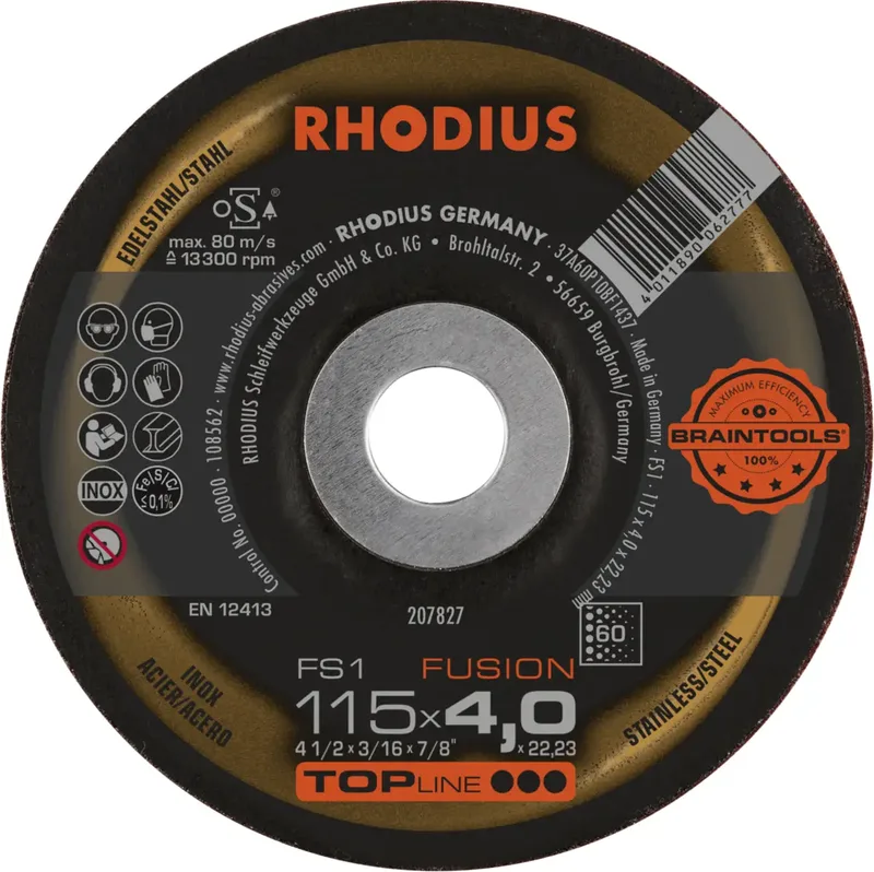 Rhodius 207827 FS1 FUSION Schruppscheibe Durchmesser 115 mm Edelstahl, Stahl 10 St. von Rhodius – Produktbild