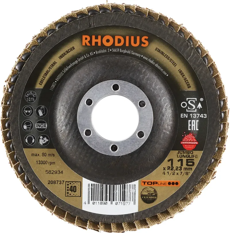 Rhodius 208737 JUMBO LONGLIFE EXTENDED Fächerschleifscheibe Körnung (num) 40 Edelstahl, Stahl 10 St. von Rhodius – Produktbild 2 von 2