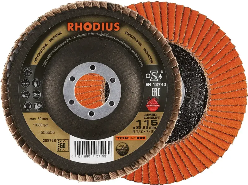 Rhodius 208738 JUMBO LONGLIFE EXTENDED Fächerschleifscheibe Körnung (num) 60 Edelstahl, Stahl 10 St. von Rhodius – Produktbild 1 von 2