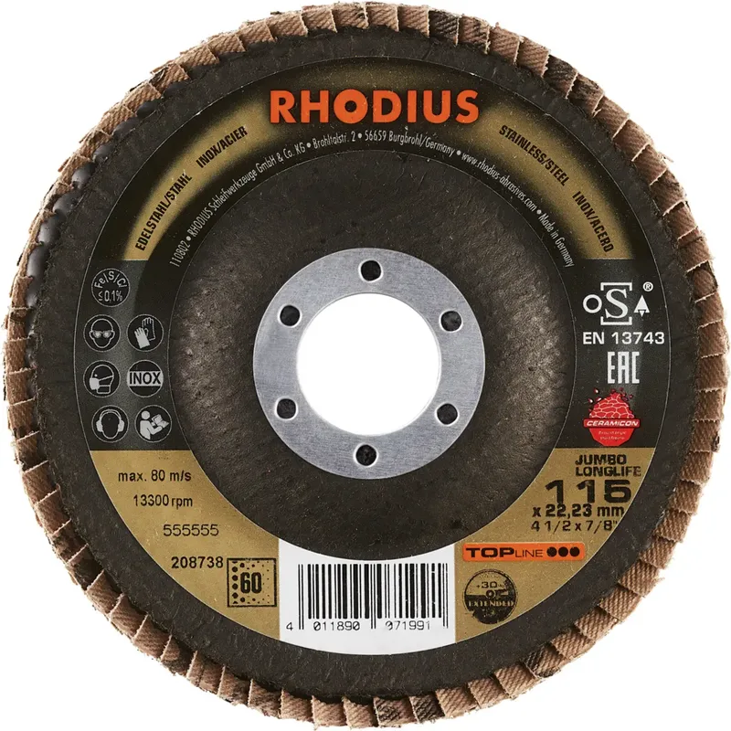 Rhodius 208738 JUMBO LONGLIFE EXTENDED Fächerschleifscheibe Körnung (num) 60 Edelstahl, Stahl 10 St. von Rhodius – Produktbild 2 von 2