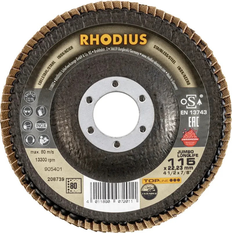 Rhodius 208739 JUMBO LONGLIFE EXTENDED Fächerschleifscheibe Körnung (num) 80 Edelstahl, Stahl 10 St. von Rhodius – Produktbild 2 von 2