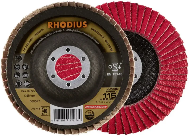 Rhodius 208743 JUMBO SPEED Fächerschleifscheibe Durchmesser 115 mm Bohrungs-Ø 22.23 mm Körnung (num) 40 Edelstahl 1 St. von Rhodius – Produktbild 2 von 2