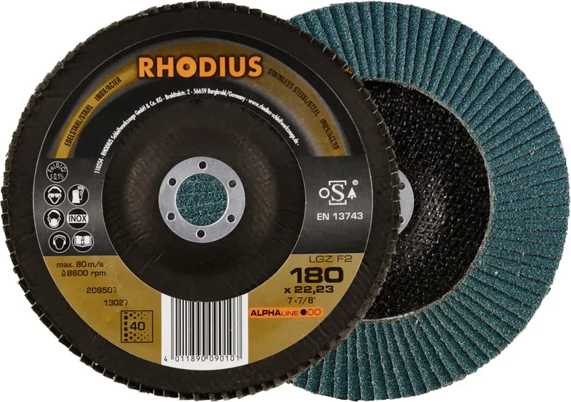 Rhodius 209507 LGZ F2 Fächerschleifscheibe Körnung (num) 40 Edelstahl, Stahl 10 St. fra Rhodius – produktbillede 1 af 2