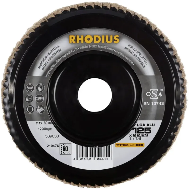Rhodius 210476 LGA ALU Fächerschleifscheibe Durchmesser 125 mm Bohrungs-Ø 22.23 mm Körnung (num) 60 NE-Metalle 1 St. van Rhodius – productafbeelding 2 van 2